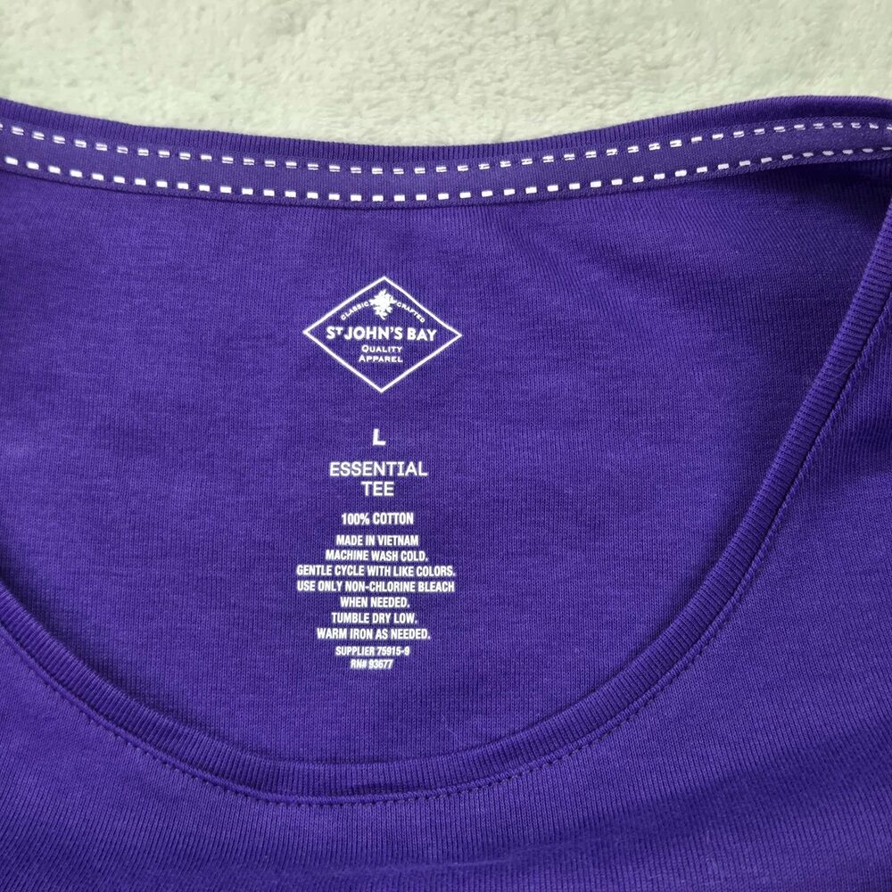NWT Women's St. John's Bay Large Short Sleeve Round-Neck T-Shirt Purple Cotton - Picture 3 of 3